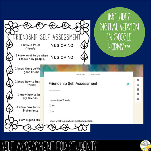 Friendship Self-Assessment Editable School Counseling Data Collection Tool